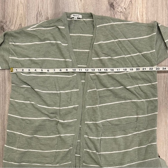Madewell Stripe Marlton Side-Button Sage Green Oversized Cardigan Sweater Size M - Picture 3 of 9